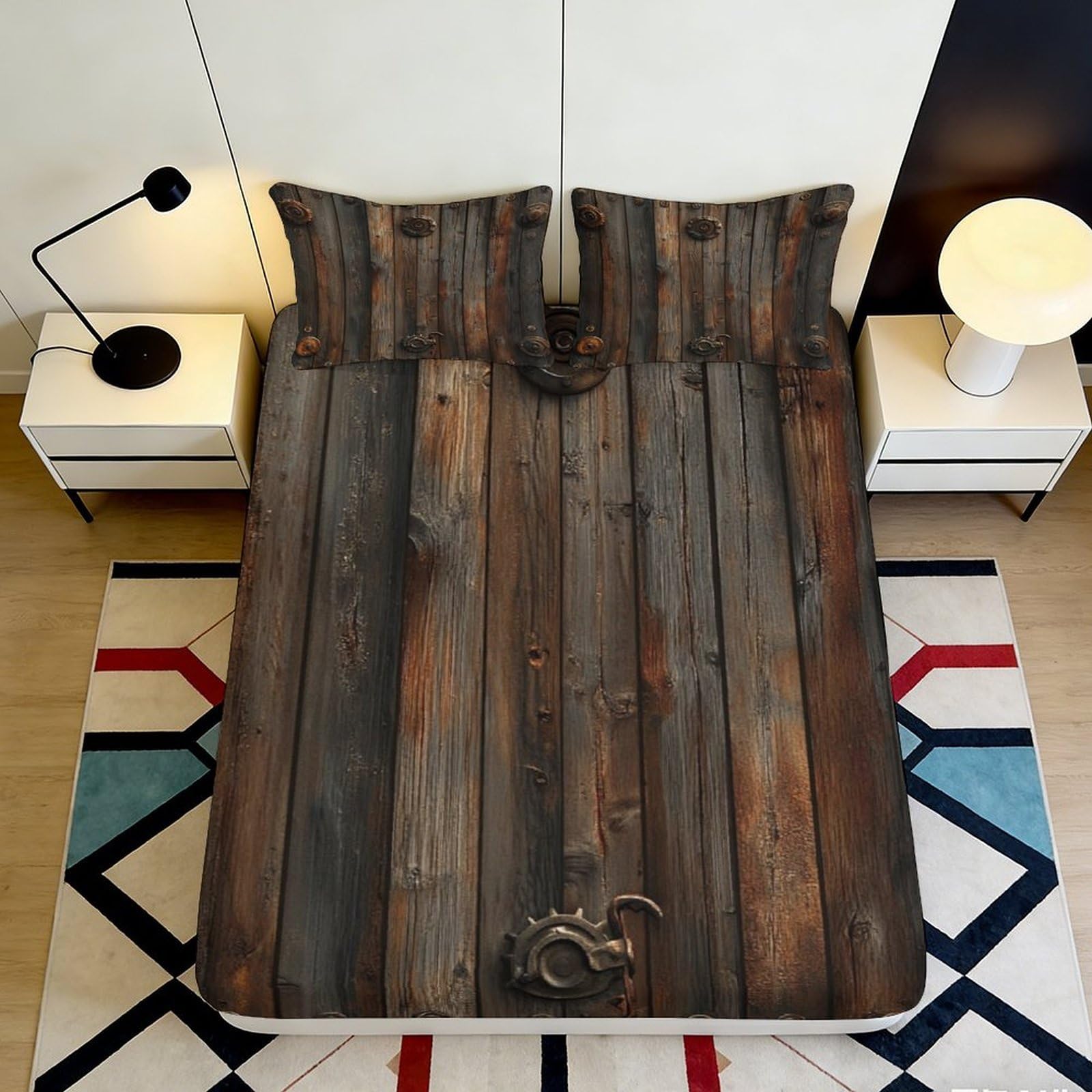 3D Printed Rustic Wood Fitted Sheet Microfiber Soft Breathable Barn Plank Bed Cover for Bedroom Dorm Decor 90x200x25cm