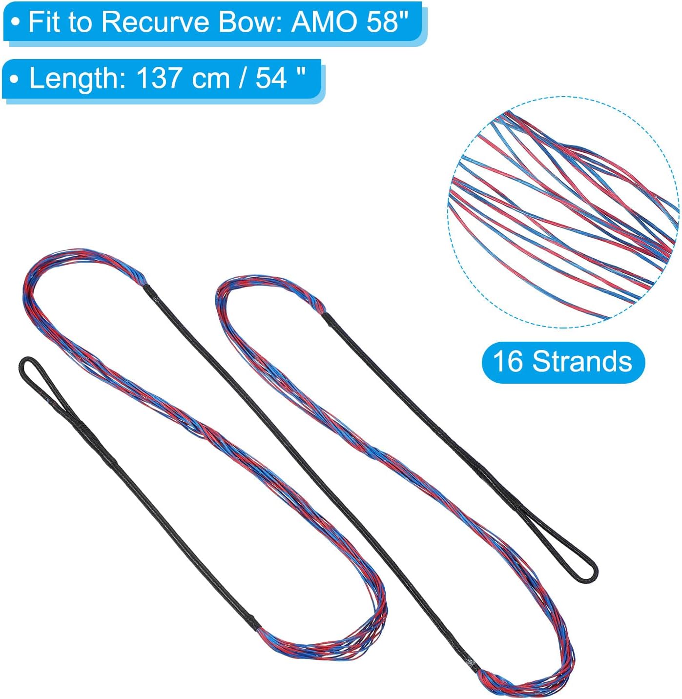 PATIKIL Bow String Replacement with 2 Pcs Brass Nocks 1 Set of Silicone Finger Tab, 16 Strands Traditional Long Bow Recurve Bow String