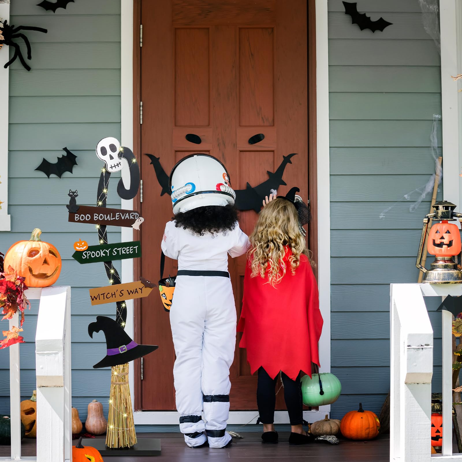 Decorazioni di Halloween | Scopa da strega in legno illuminato | Spooky Light Up Halloween Decor Witch Portico Cartello in piedi per interni ed esterni