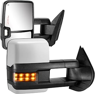 Towing Mirrors for 2007-2013 Chevy Silverado Suburban Tahoe Avalanche GMC Sierra Yukon with Power Glass Turn Signal Light Backup Lamp Heated Extendable Pair Set (white paint 8624)