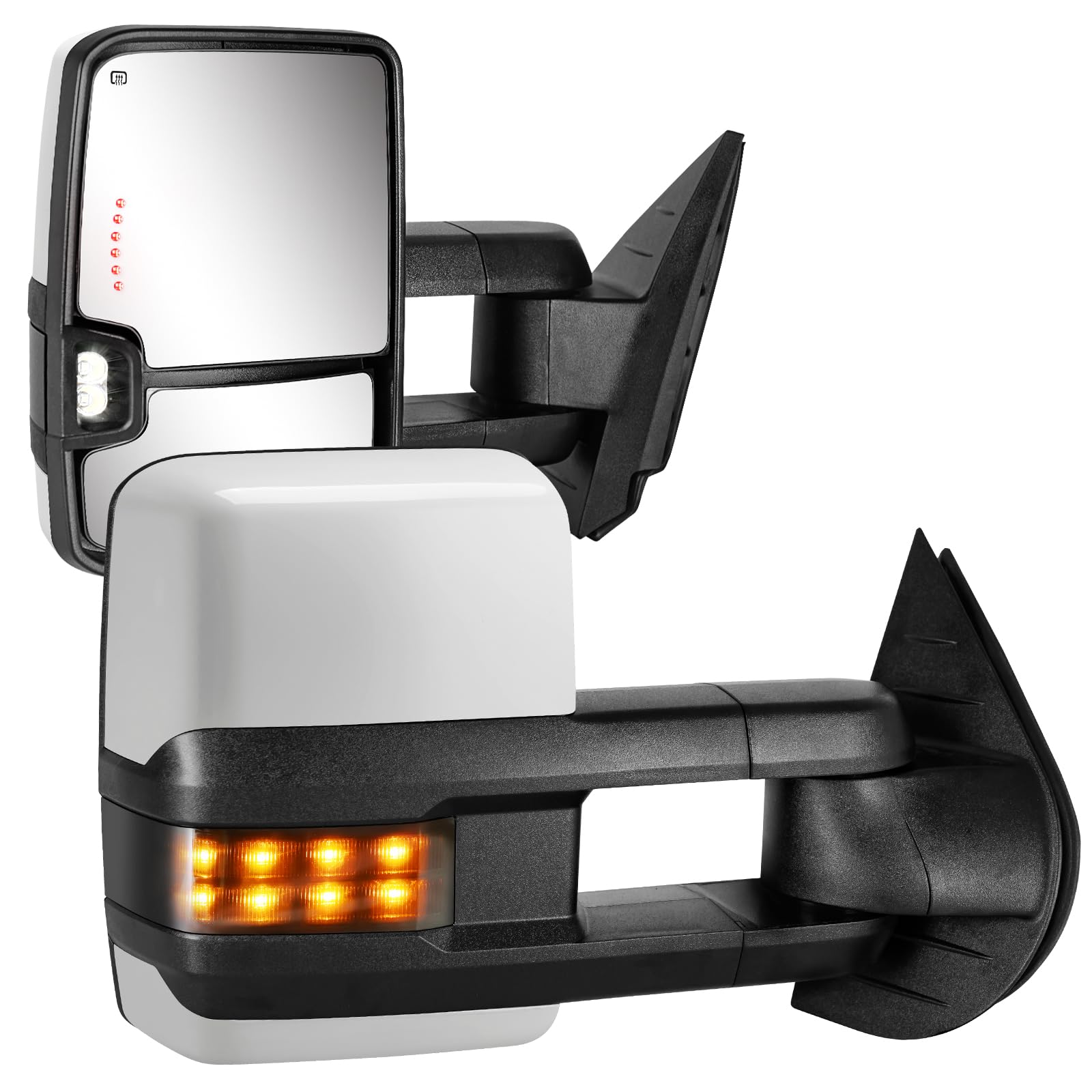 Towing Mirrors for 2007-2013 Chevy Silverado Suburban Tahoe Avalanche GMC Sierra Yukon with Power Glass Turn Signal Light Backup Lamp Heated Extendable Pair Set (white paint 8624)
