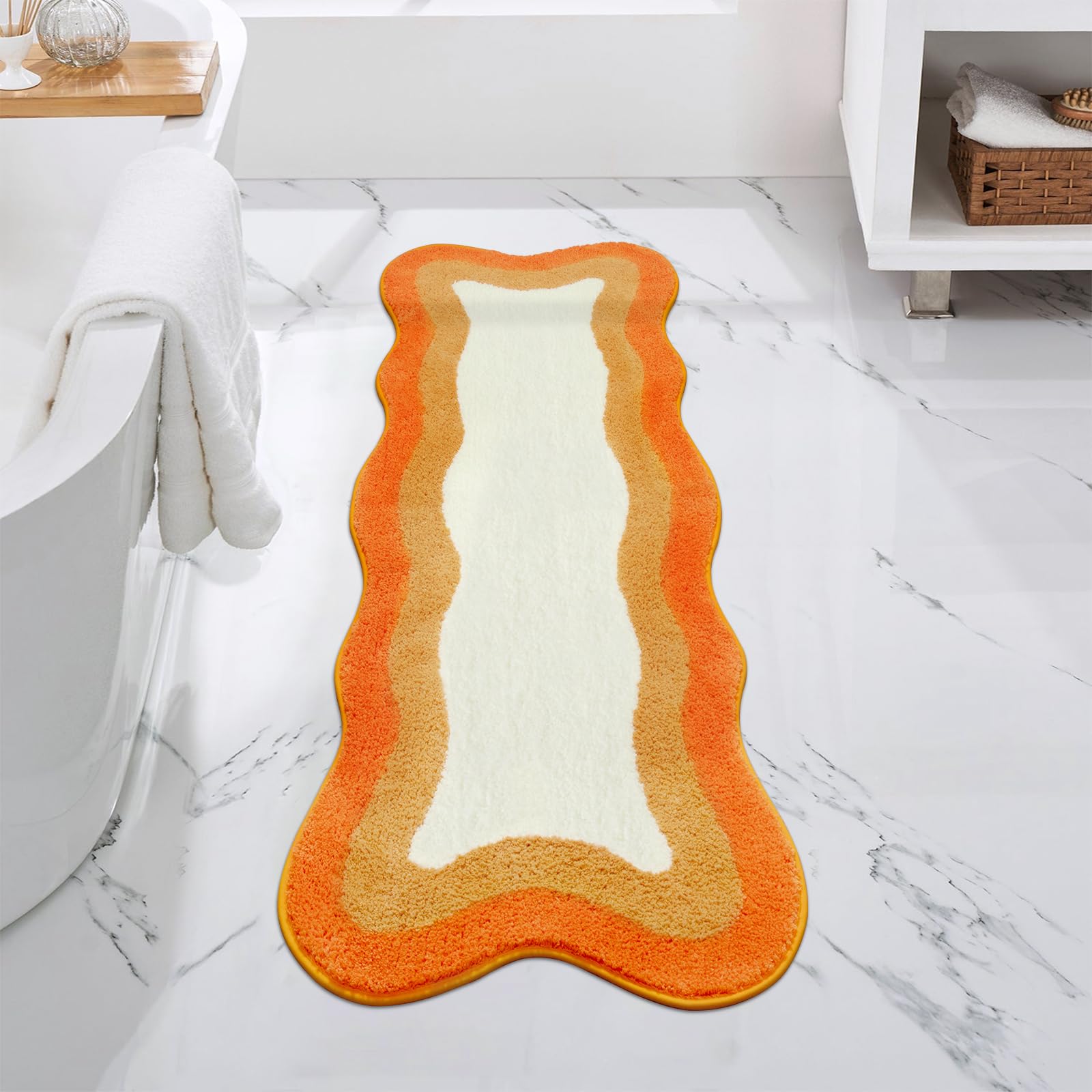 HAOCOOIrregular Shape Bathroom Runner Rug, 18x47 inch Soft Non Slip Orange Gradient Large Bathroom Rugs,Luxury Microfiber Washable Runner Rugs for Bedroom Bathtub Sink Shower