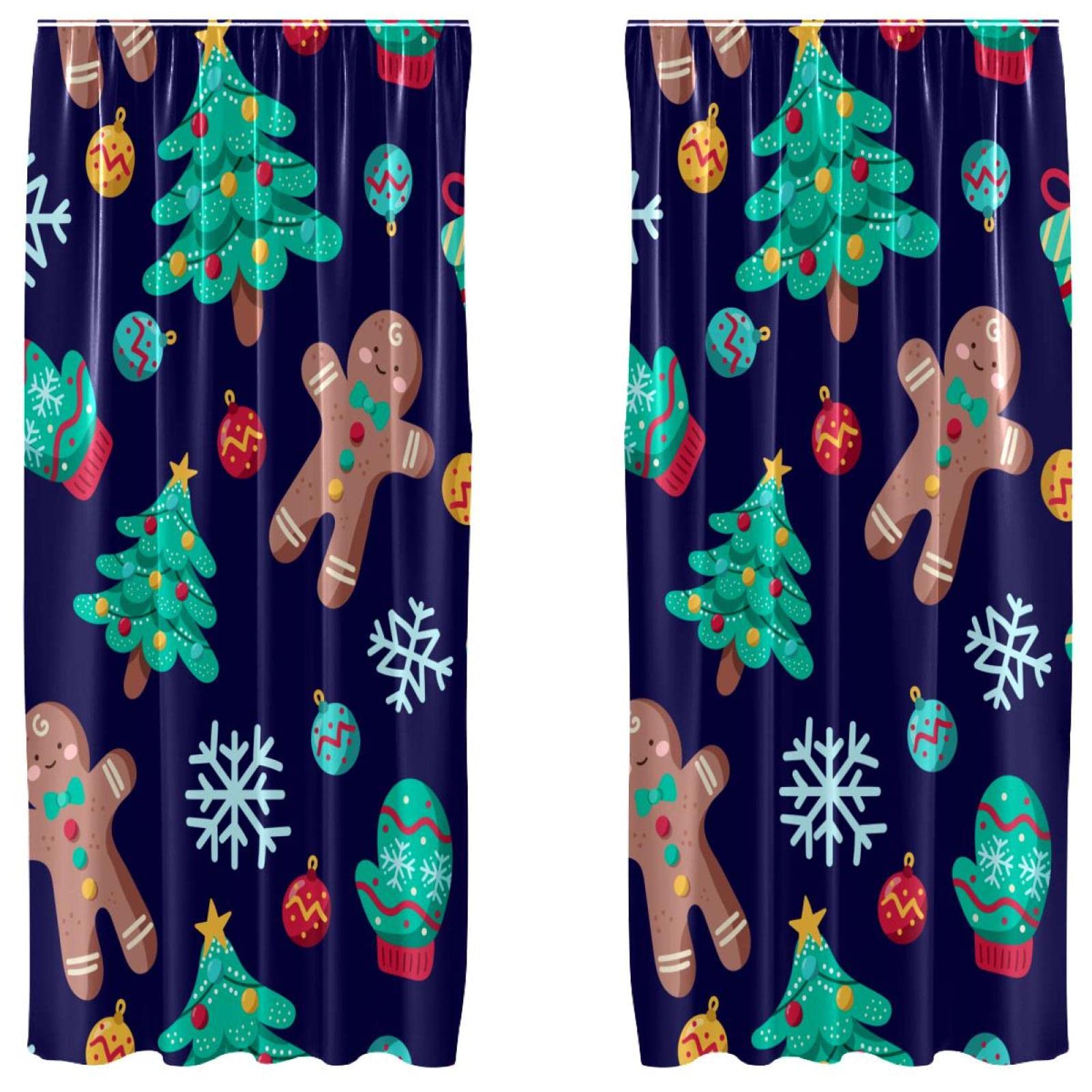 Cortinas de Navidad opacas para salón familiar con pan de jengibre