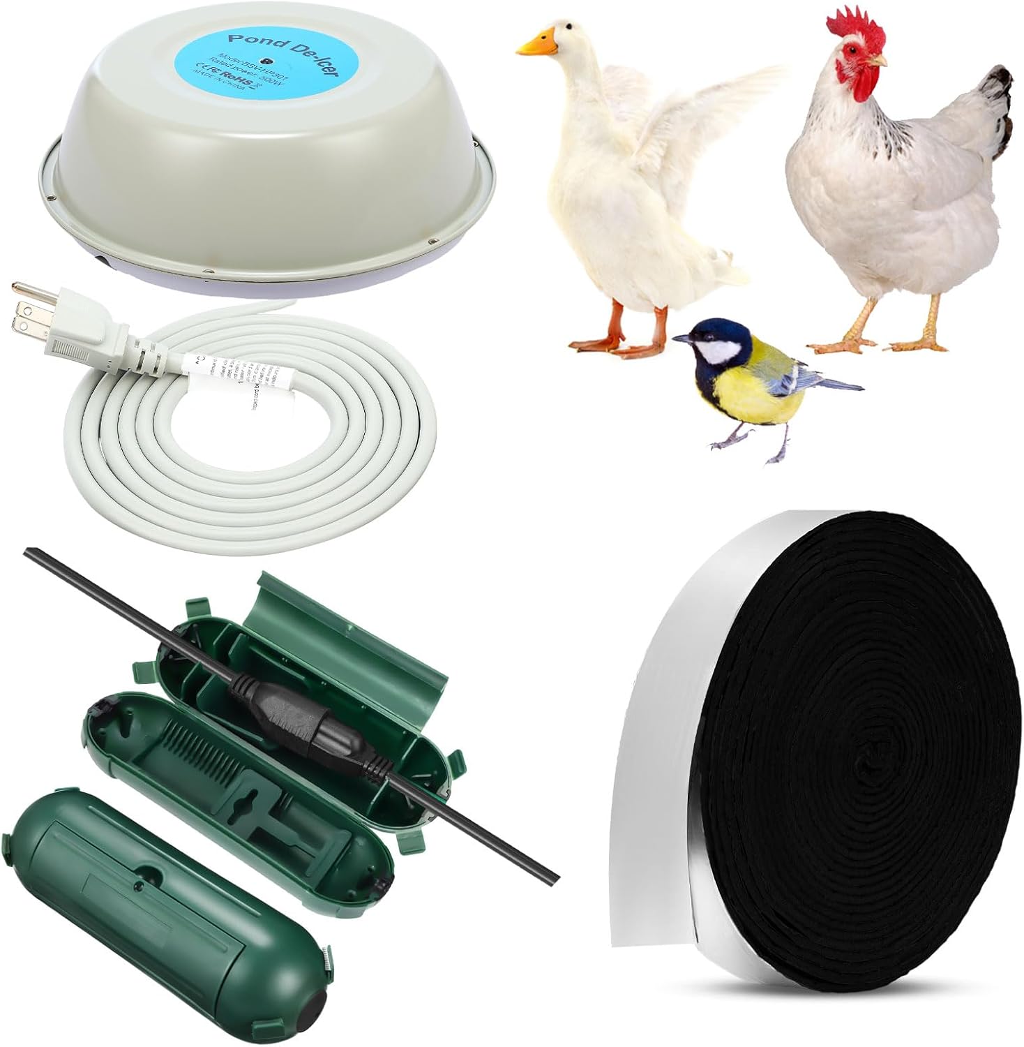 3 Pcs Submersible Water Heater Bird Bath Heater Chicken Waterer De-icer Water Trough Outdoor for Farm Pond Winter Poultry Livestock Tank Horse Drink, Pipe Tape Cord Cover(Blue,500w)