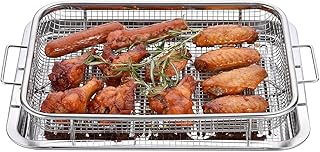Air Fryer Basket and Baking Tray Set14.2x8.7 inches, Stainless Steel BBQ Grill basket With Oven Pan Air fry basket Dishwasher Safe