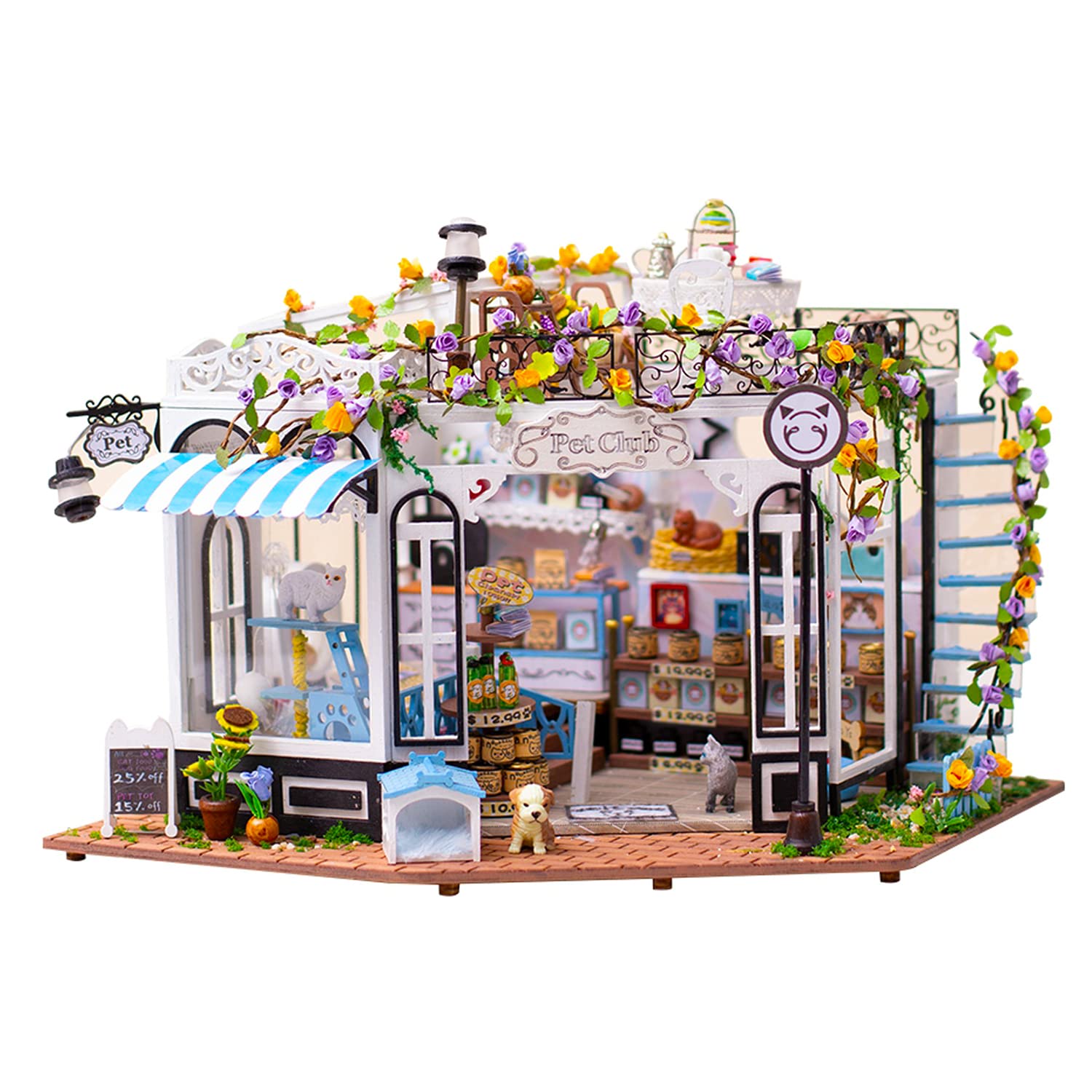 Roroom DIY Miniature and Furniture Dollhouse Kit,Mini 3D Wooden Doll House Craft Model with LED and Music Movement,Creative Room Idea for Valentine's Day Birthday Gift(K065)