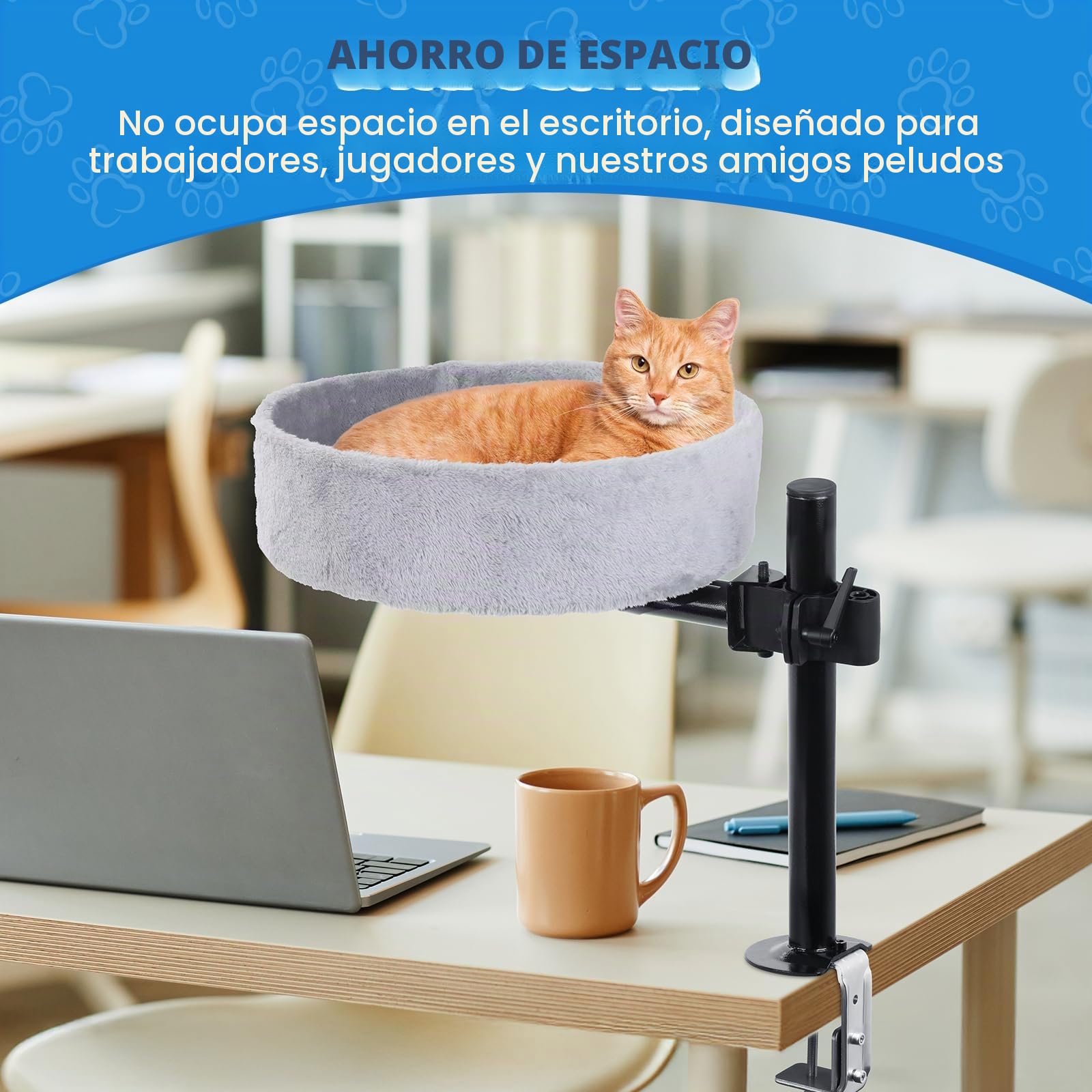 BSWAY Cama para Gatos para Escritorio, sin taladrar, rotación de 360°, Altura Ajustable, casa elevada para Gatos sobre el Escritorio (​​Gris, XL)