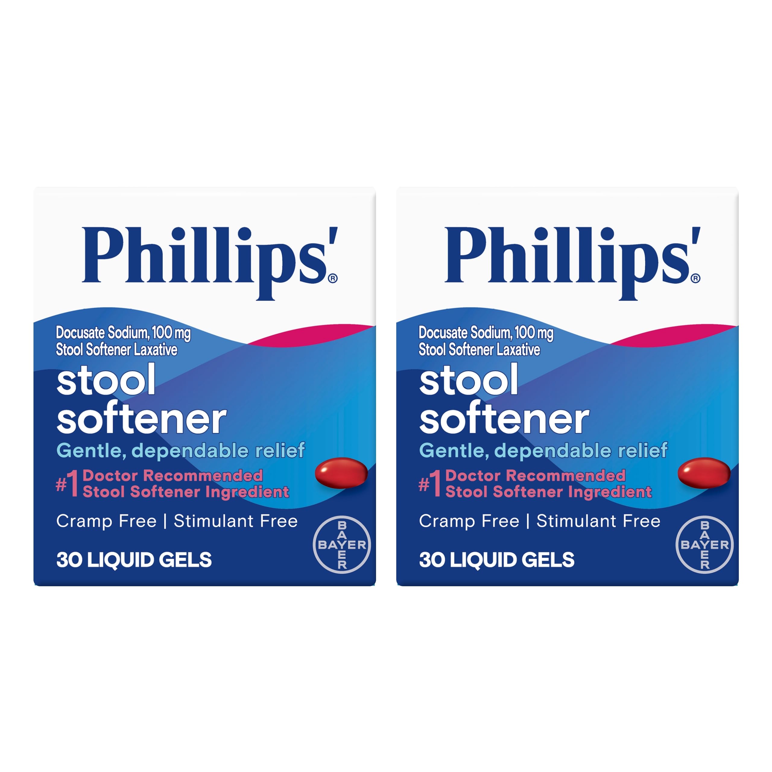 Phillips' Stool Softener Liquid Gels (30-Count Box, Pack of 2)