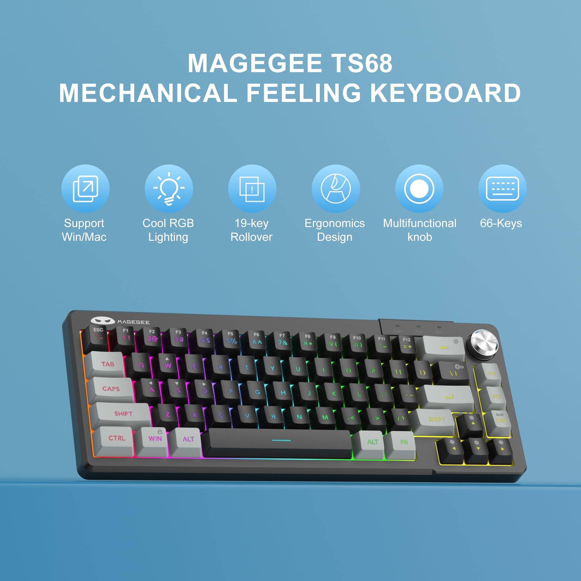 MageGee Mini 60% Gaming Keyboard, RGB Backlit 68 Key Ultra-Compact Keyboard, TS68 Ergonomic Waterproof Mechanical Feeling Office Computer Keyboards for PC, MAC, PS4, Xbox ONE Gamer view 2