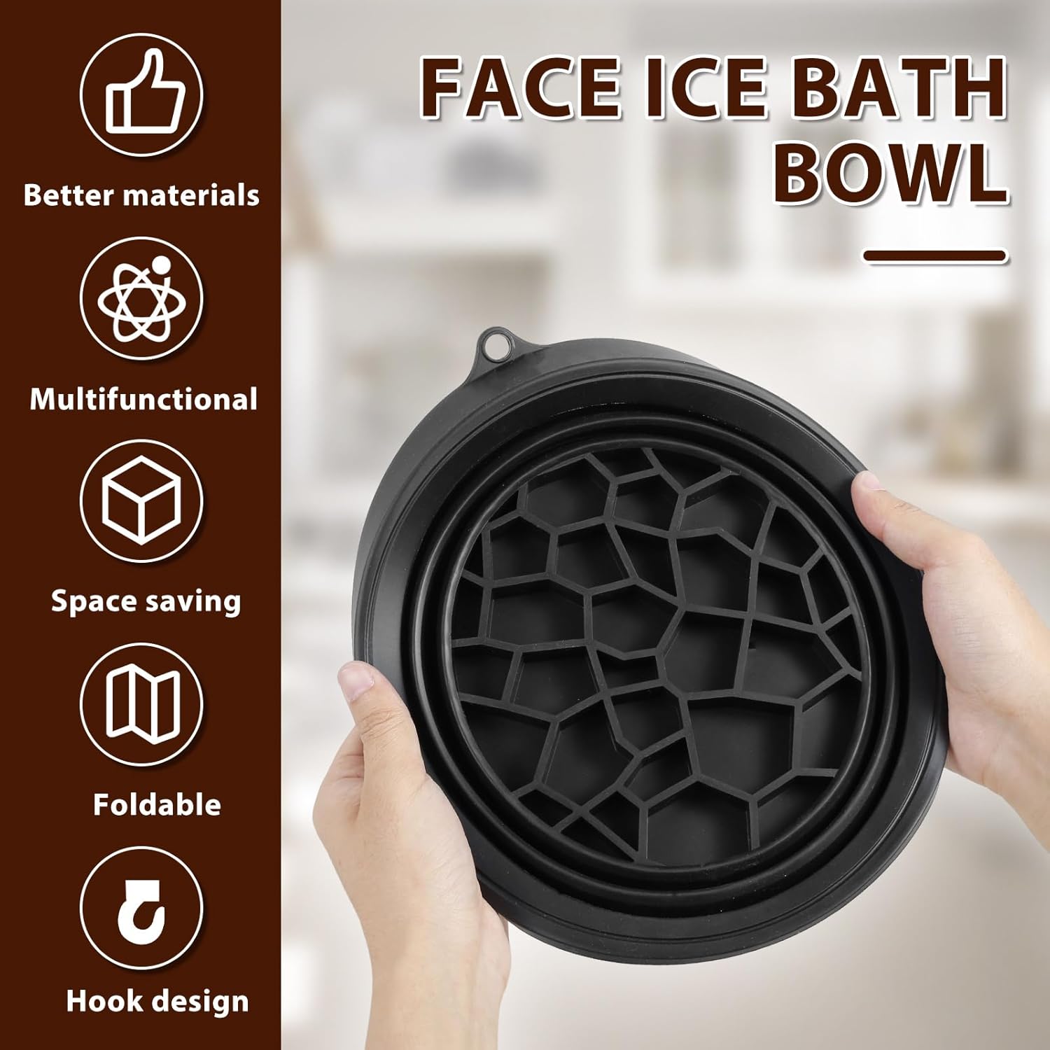 Face Bowl for Ice with Built-in Icetray, Collapsible Silicone Bowl for Face Ice Bath, Space Saving Wash Basin for Cold Plunge Therapy, Skin Tightening & Acne Relief, Spa Tool for Home Travel (Black) - Image 3