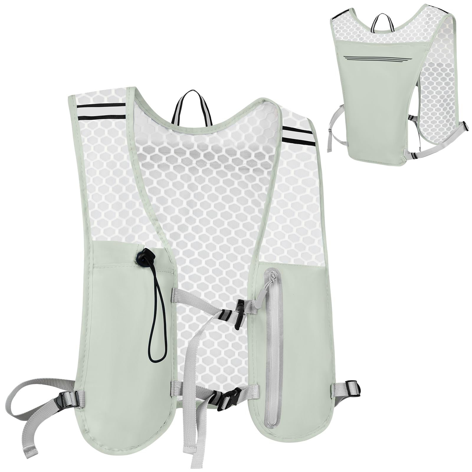 Alaoo Running Vest, Lightweight Hydration Backpack ,Breathable Reflective Running Backpacks for Women & Men Outdoor Sports, Marathon, Trail Race, Cycling, Hiking（Gray）