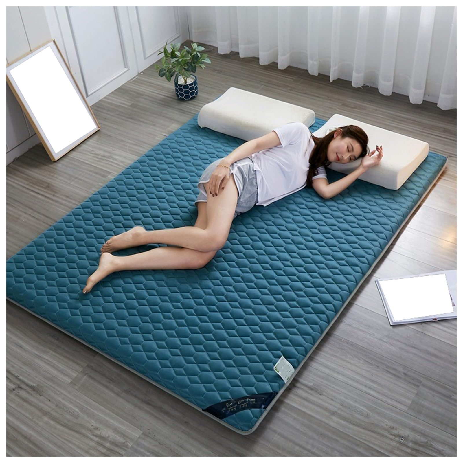Generico Materasso futon con materasso giapponese premium, materasso pieghevole, materassino Tatami, for comfort e sostegno, divano letto con cuscino for lettino da pavimento(Blue,150x200cm)