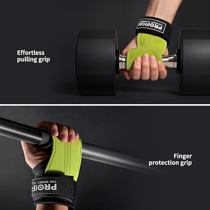 PROIRON Rubber/Leather Wrist Straps for Gym Weight Lifting, Anti-Slip Convex Grip Straps for Hand & Wrist Protection, Weightlifting Gifts, Deadlifts, Powerlifting, Heavy Shrug, Pull Ups, Men Women