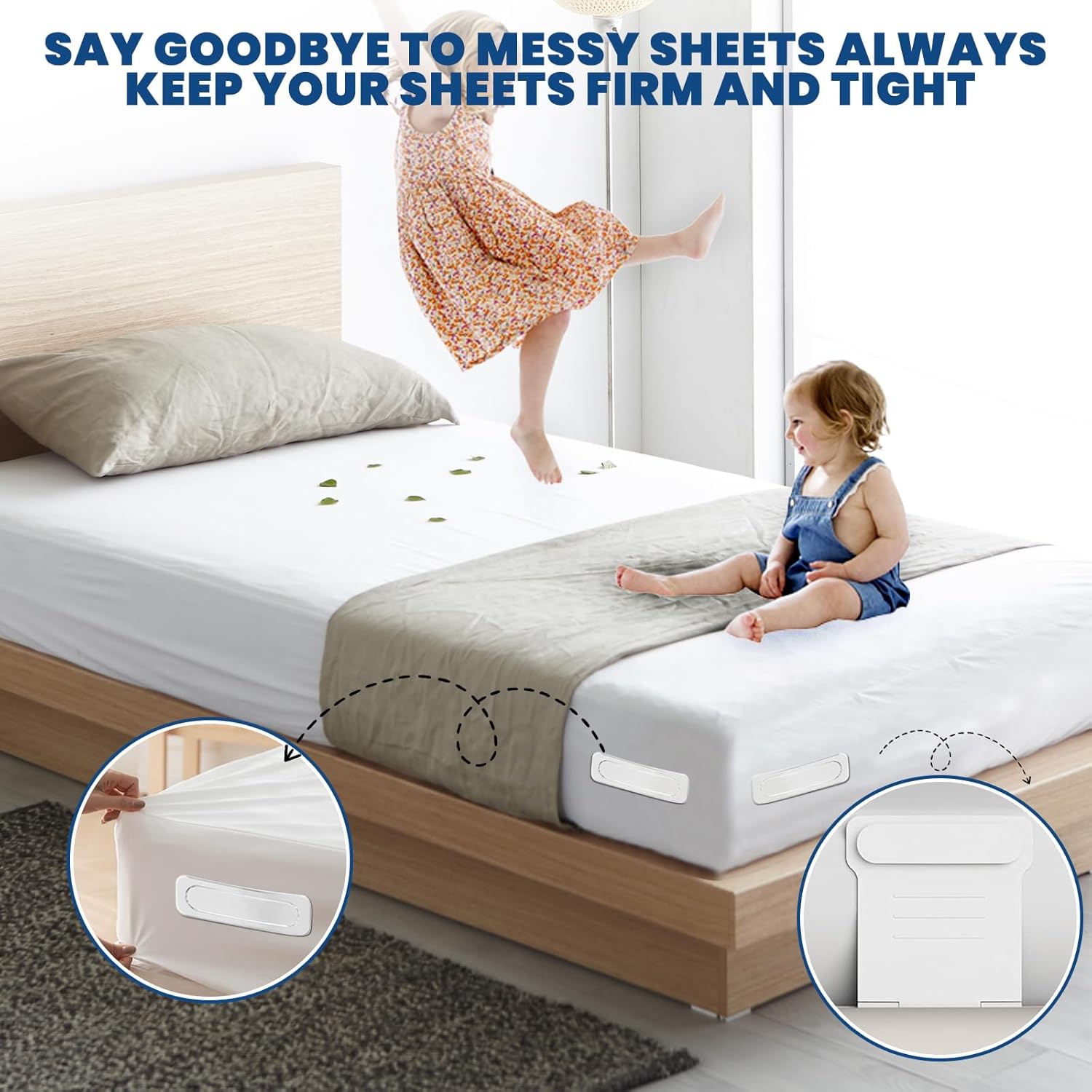 8 PCS Bed Sheet Holder,Bed Sheet Holders for Corners Free Standing Keep Fitted Sheets Firm Tight & Secure Sheet Locks Secure Lock No Slipping