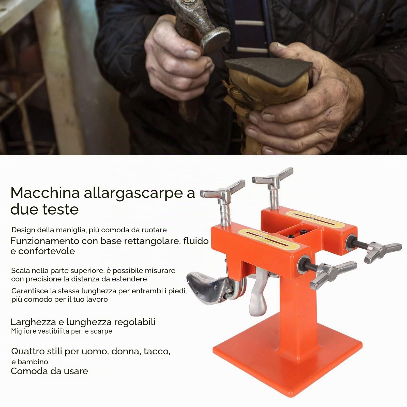 Allargascarpe Professionale, Macchina Allargascarpe a Due Teste, Strumento per Calzolaio con Scala, Lunghezza Larghezza Regolabile, per L'espansione della Scarpa