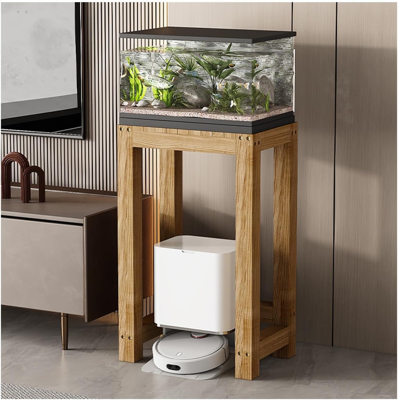 Aquarium Stand Fish Tank Rack With Shelf 2-Tier Reptile Tank Rack Brown Oak Aquarium Stand In Engineered Wood For Living Room, Home Office Multi-Tiered Storage(40*40*70cm)