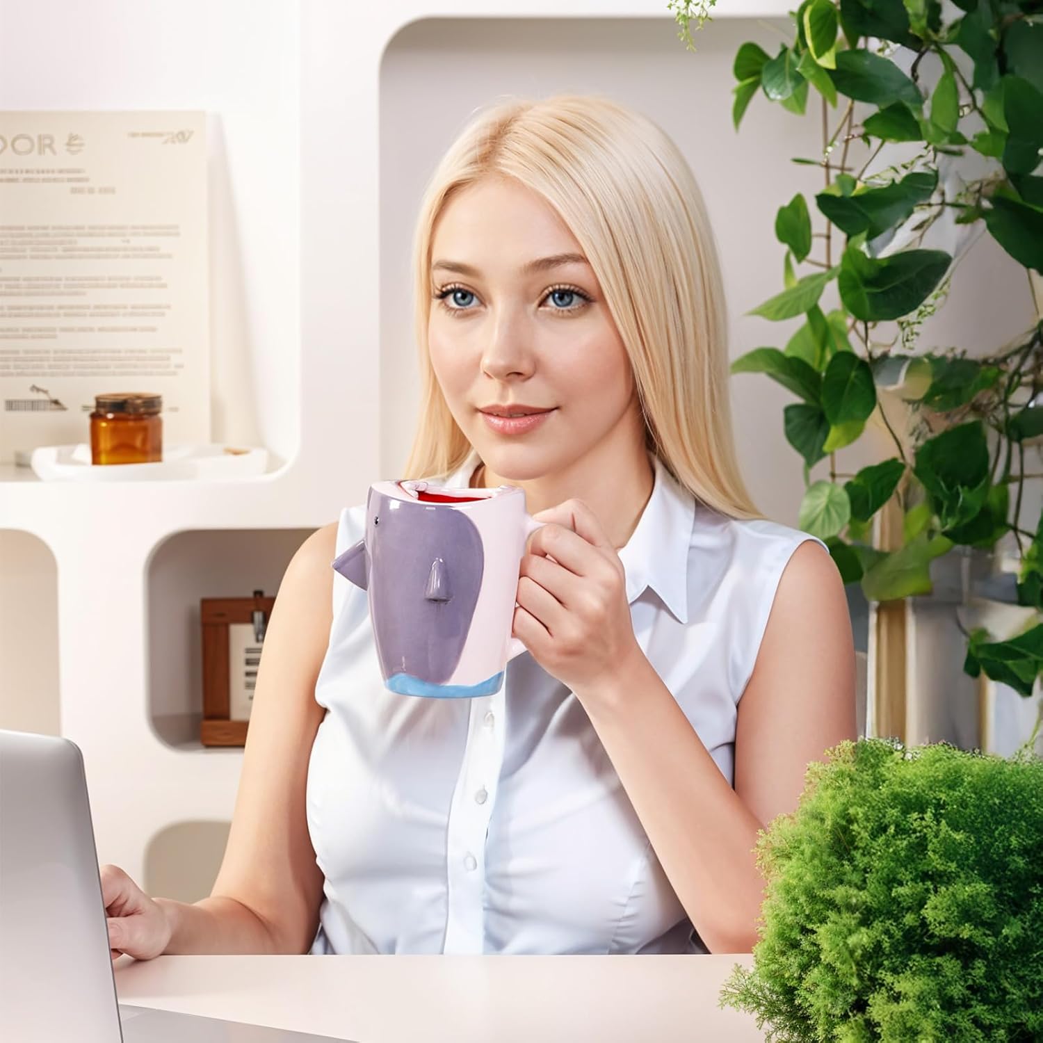 13.5 oz Funny 3D Shark Ceramic Coffee Mug, Cute Gray White Cartoon Handmade Figurine Tea Cup Novelty Coffee Cup with Handle for Shark Lovers Holiday Birthday Gifts for Women Men Mom Dad - Image 6