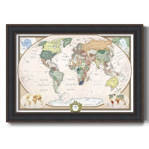Renditions Gallery Colorful World Map Canvas Wall Art with Black
