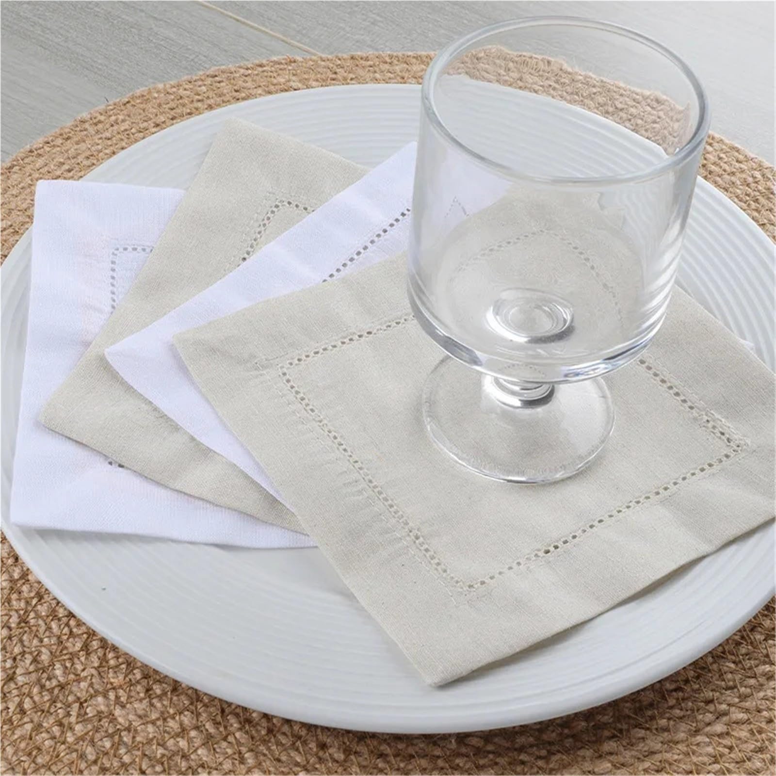 Serviettes de Table Lin Lot de 12 Serviettes Cocktail en Lin Blanc