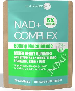 NAD+ Gummies 800mg Niacinamide | Flush-Free B3, B12, Quercetin, L-Tryptophan & Resveratrol | Sugar-Free, Vegan NAD Supplement for Energy, Focus, Aging & Cellular Repair. 90 Gummies