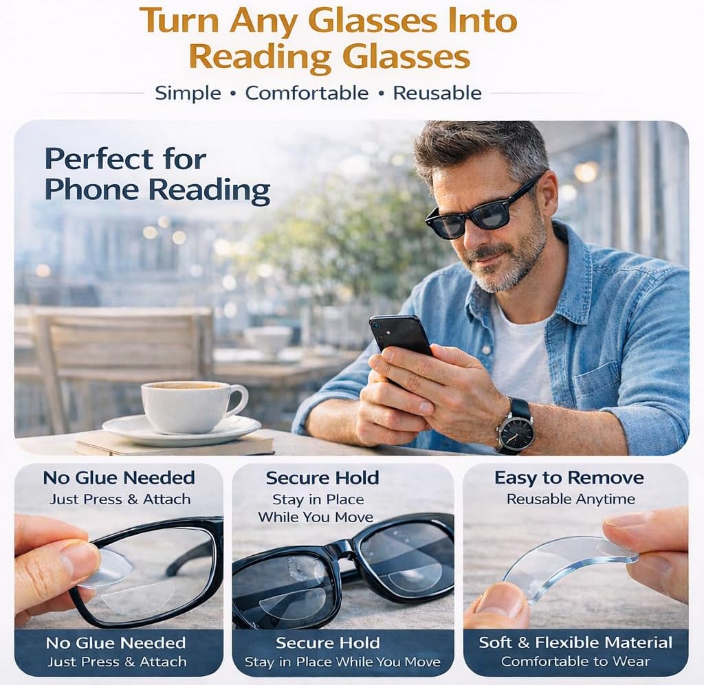 Stick On Bifocals for Sunglasses and Safety Glasses, Repositionable, No Water Bifocal Inserts