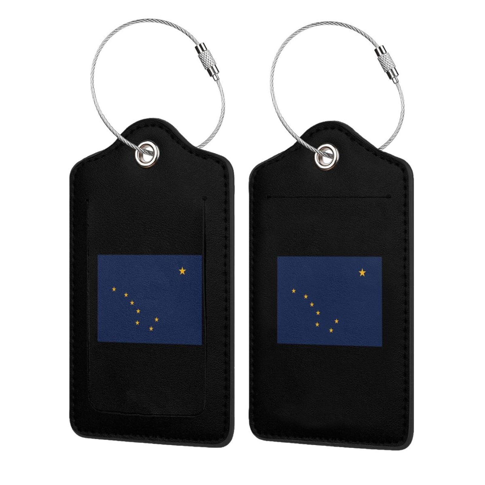 Flag of Alaska Leather Baggage Bag Luggage Tags with Stainless Steel Loop and Privacy Cover