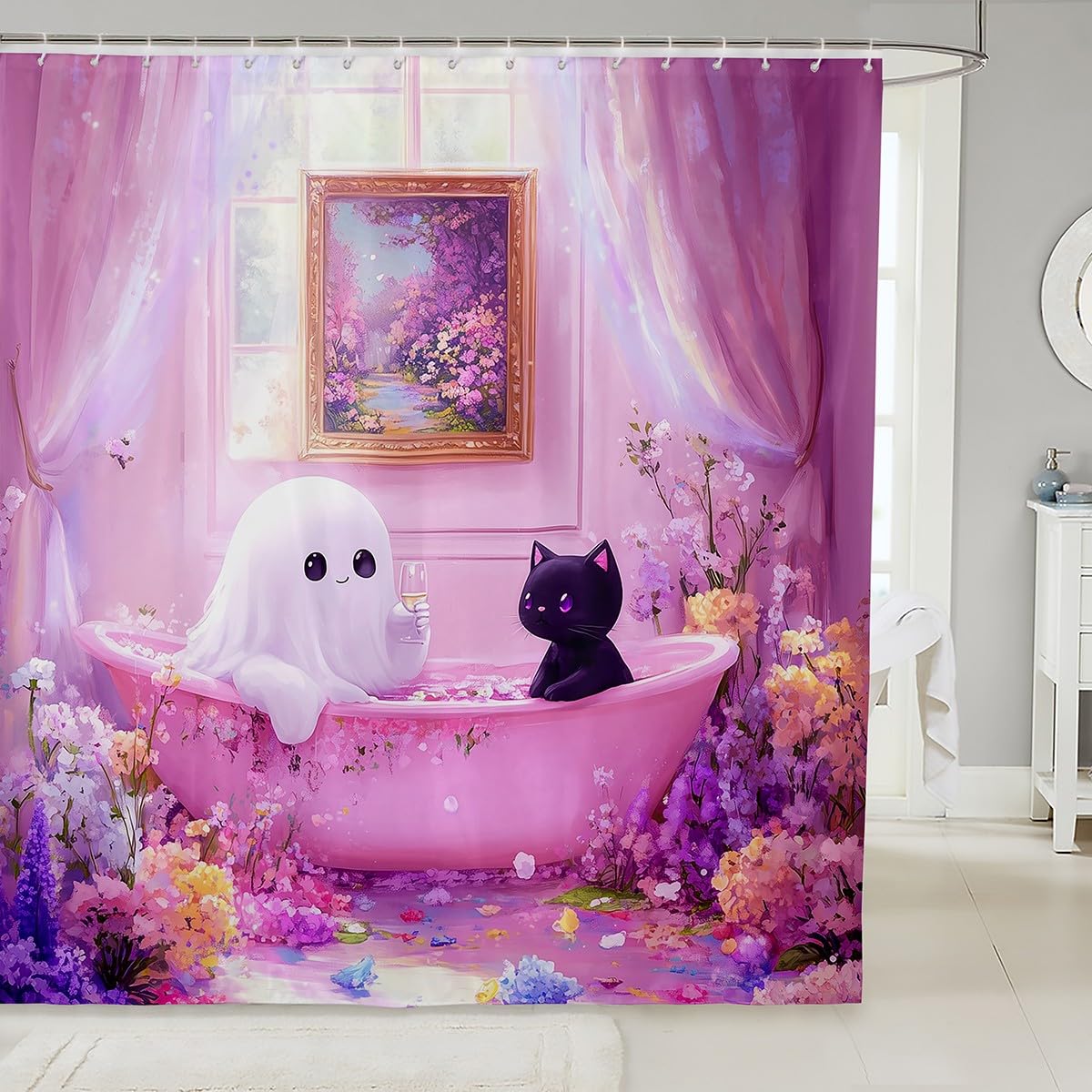 Rideau de douche Halloween imprimé floral aquarelle rideau de bain