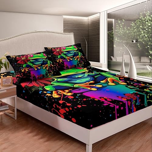 Vista 249 de Erosebridal Juego de sábanas de mariposa azul, tamaño matrimonial, sábanas de hongos y polilla de libélula, sábana encimera de fase lunar, sábana