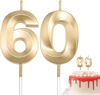 Champagne Gold 60th Birthday Candles - Sparkler Candles for Cake Decorations