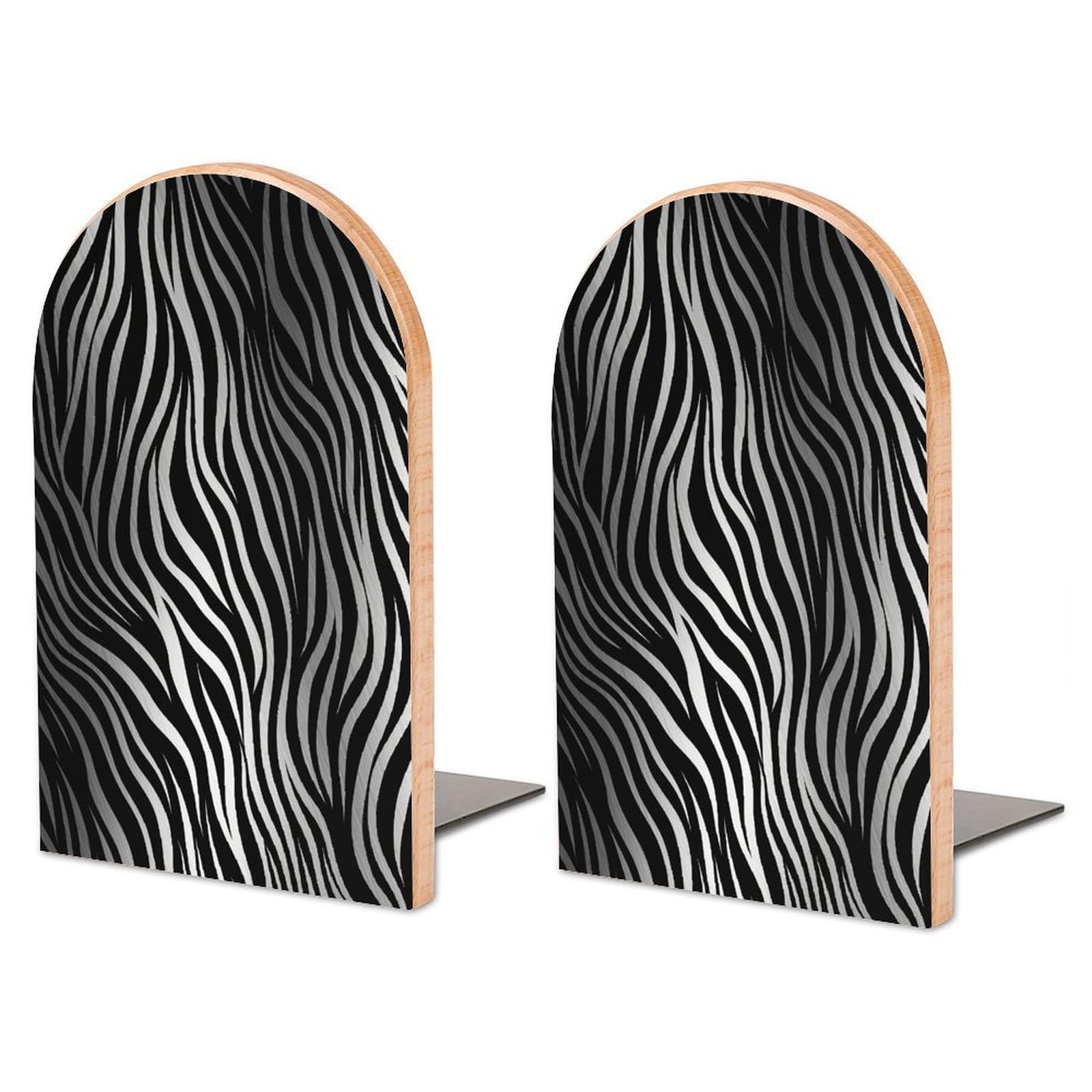 Zebra Print Wood Bookend for Shelves 1 Pair