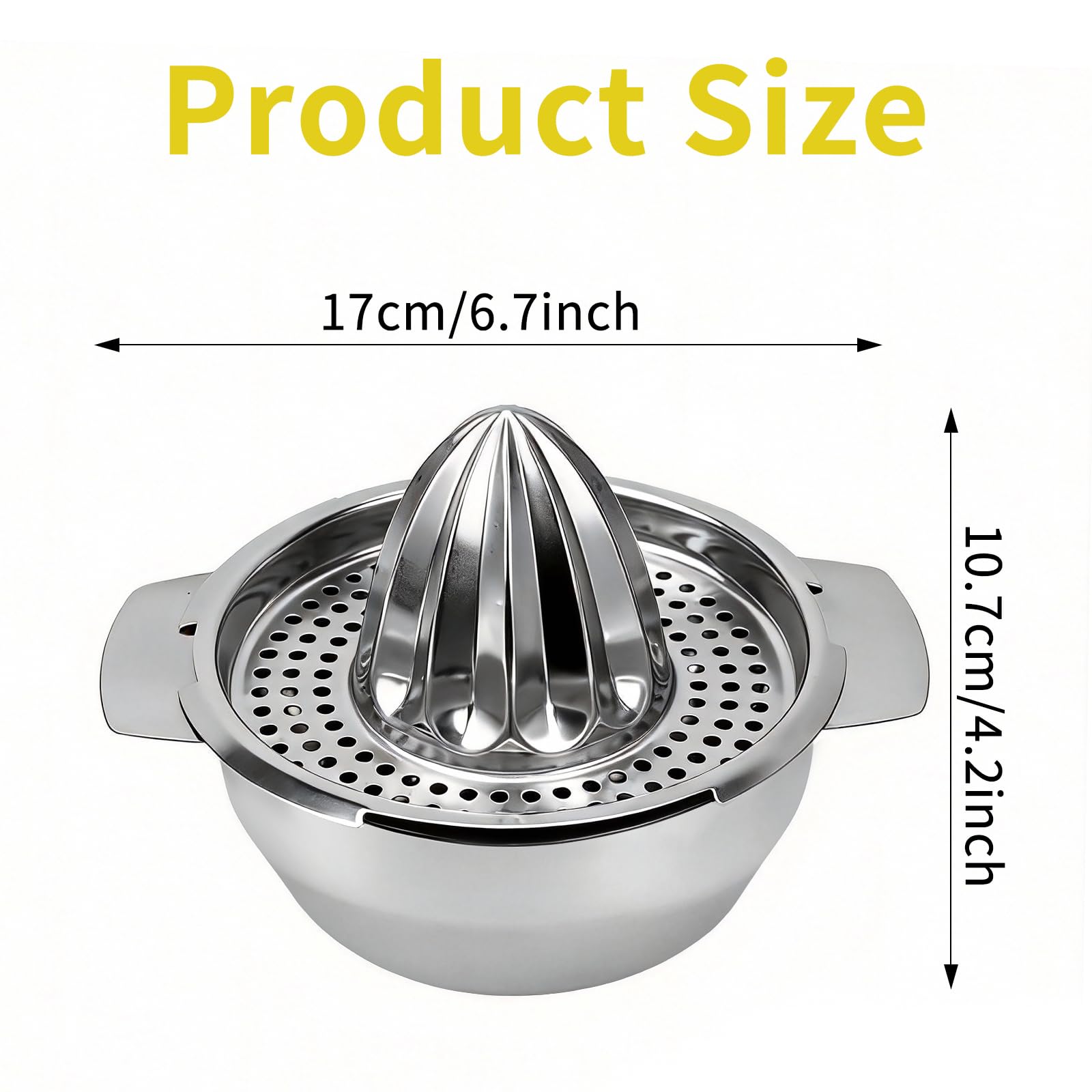 Stainless Steel Lemon Juicer Manual Squeezer,Juicer with Bowl Container for Oranges Lemons Fruit Home Made Juice in Kitchen — view 2