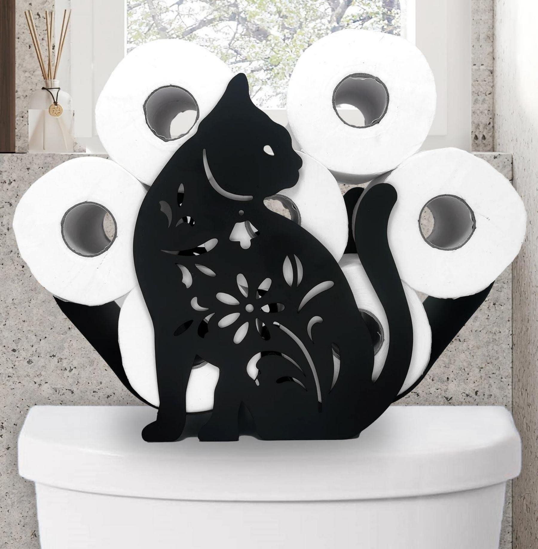 Euiroet Dragon Black Toilet Tissue Holder – Freestanding Metal Paper Organizer, Holds 8 Rolls, Waterproof & Corrosion-Resistant