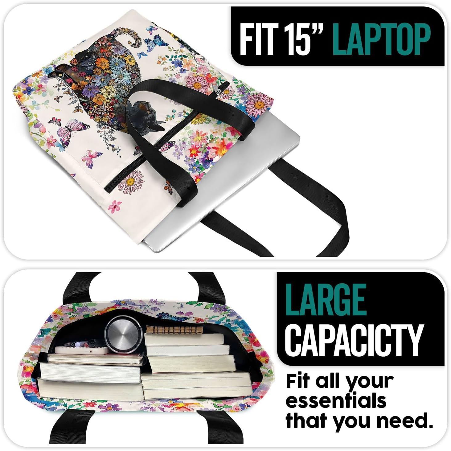 Waterproof Tote Bag with Pockets and Zipper for Work. Shoulder Bag for Women. Gift for Cat Lover Cat Owner. - Image 5