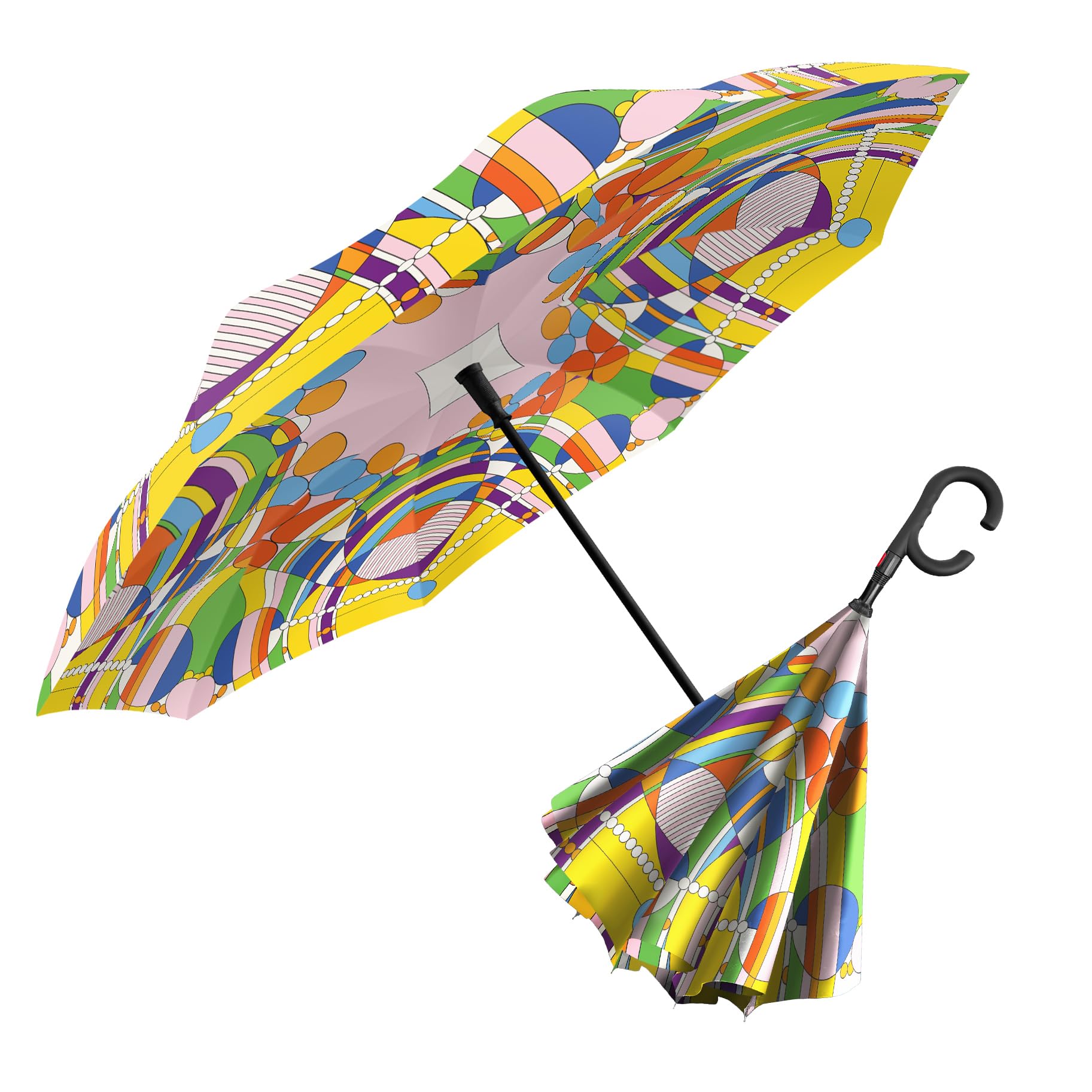 RainCaper Reverse Inverted (inside-out) Windproof Fine Art Reverse-opening Upside Down Umbrella with C-shaped Handsfree Handle Umbrella