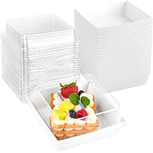 Kucoele 50 Pack 5 Inches Small Charcuterie Boxes with Clear Lids | Disposable, To Go Food Containers, Paper Dessert Boxes, White Bakery Boxes, For Cookies, Cupcakes, Strawberries