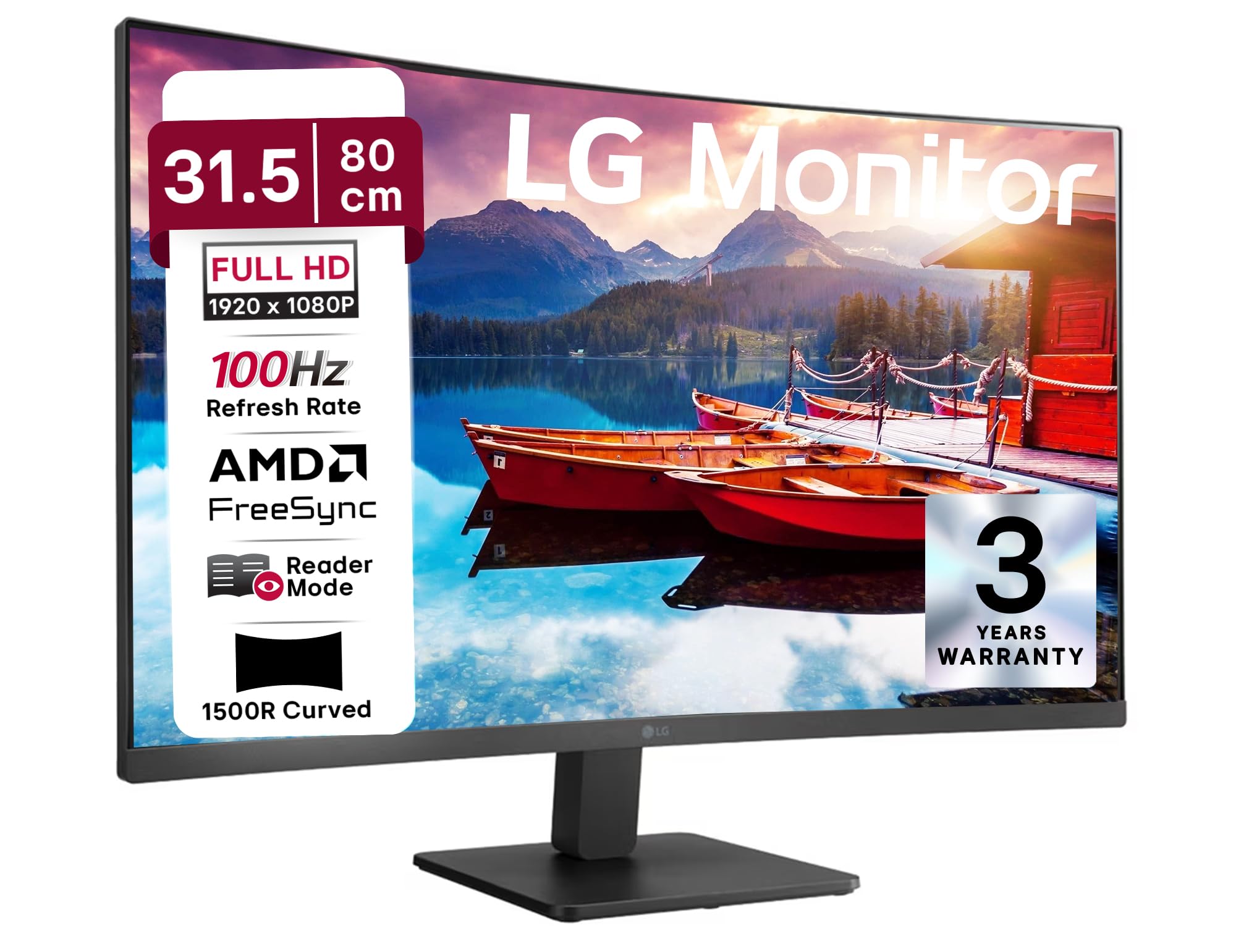 LG 32MR50C (32 Inch) Full HD Curved Monitor (1920 x 1080) with 100Hz, 5ms, VA Panel, AMD FreeSync™, HDMI X 2, VGA, Headphone Out, Tilt, Reader Mode, Flicker Safe, 3-Side Virtually Borderless - Black-image-33
