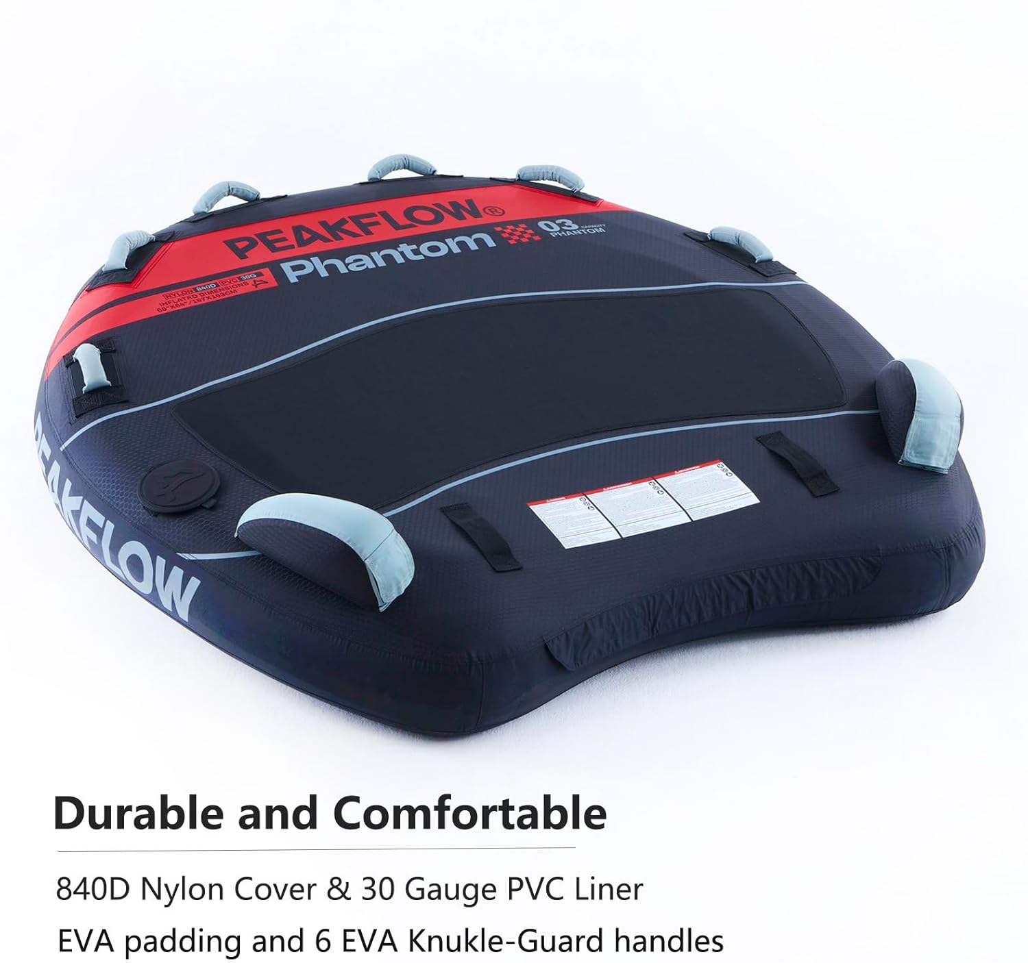 PEAKFLOW Towable Tubes for Boating,Phantom Towable Tube, 2-3 Rider,840D Nylon Cover and 30 Gauge PVC Liner,Inflatable Water Tubes for Boats to Pull with Fins,Drainage, Swift Connect Rapid Boston Valve