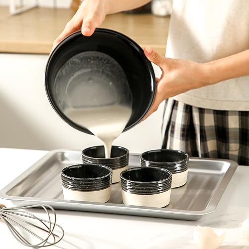 Miniatura 7 de Hasense Juego de 6 mini platos de porcelana aptos para horno, 4 onzas, elegantes tazas para hornear, perfectos para crema, helado, inmersión,