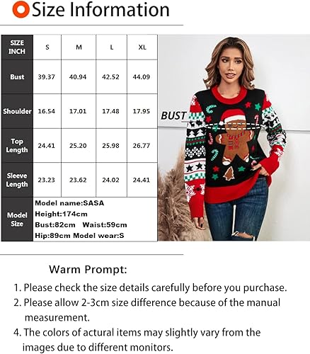 Miniatura 6 de Suéteres feos de Navidad para mujer, diseño de árbol de Navidad, reno, suéter de manga larga, suéter de punto casual para vacaciones