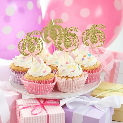 Miniatura 3 de 36 piezas de decoración para cupcakes con temática de otoño con lazo rosa con purpurina para Halloween, Acción de Gracias, decoración de pastel de