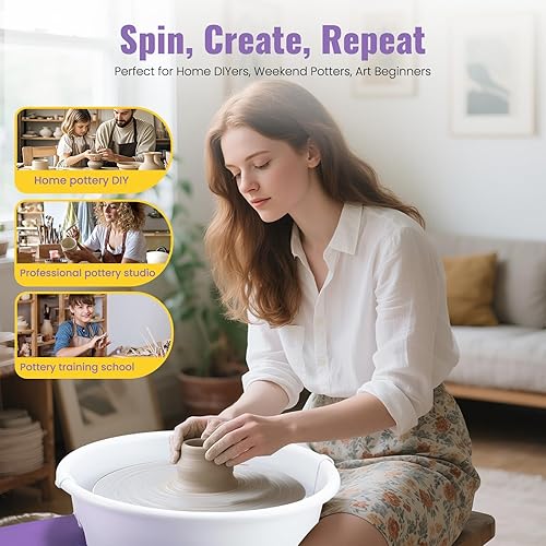 Miniatura 7 de Huanyu Pottery Wheel Machine, 12-Inch Bat System Manual & Foot Pedal Control Electric Ceramic Wheel Forming Machine Art Clay DIY Sculpting Tool Kit