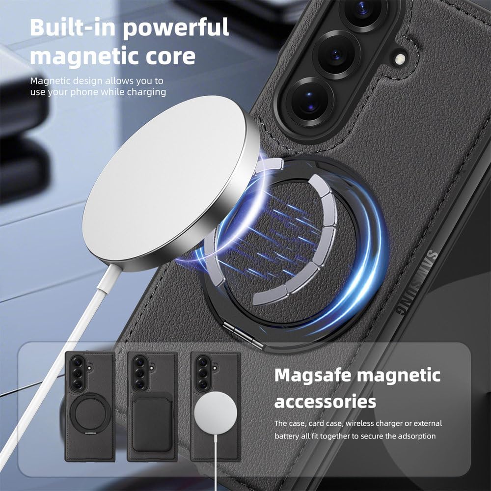 Custodia con supporto magnetico girevole a 360° in metallo per Samsung Galaxy Z Fold 8 Ultra 7 6 5 Z Flip 8 7 6 5, cover antiurto in pelle, grigia, per Samsung Galaxy Z Flip 8