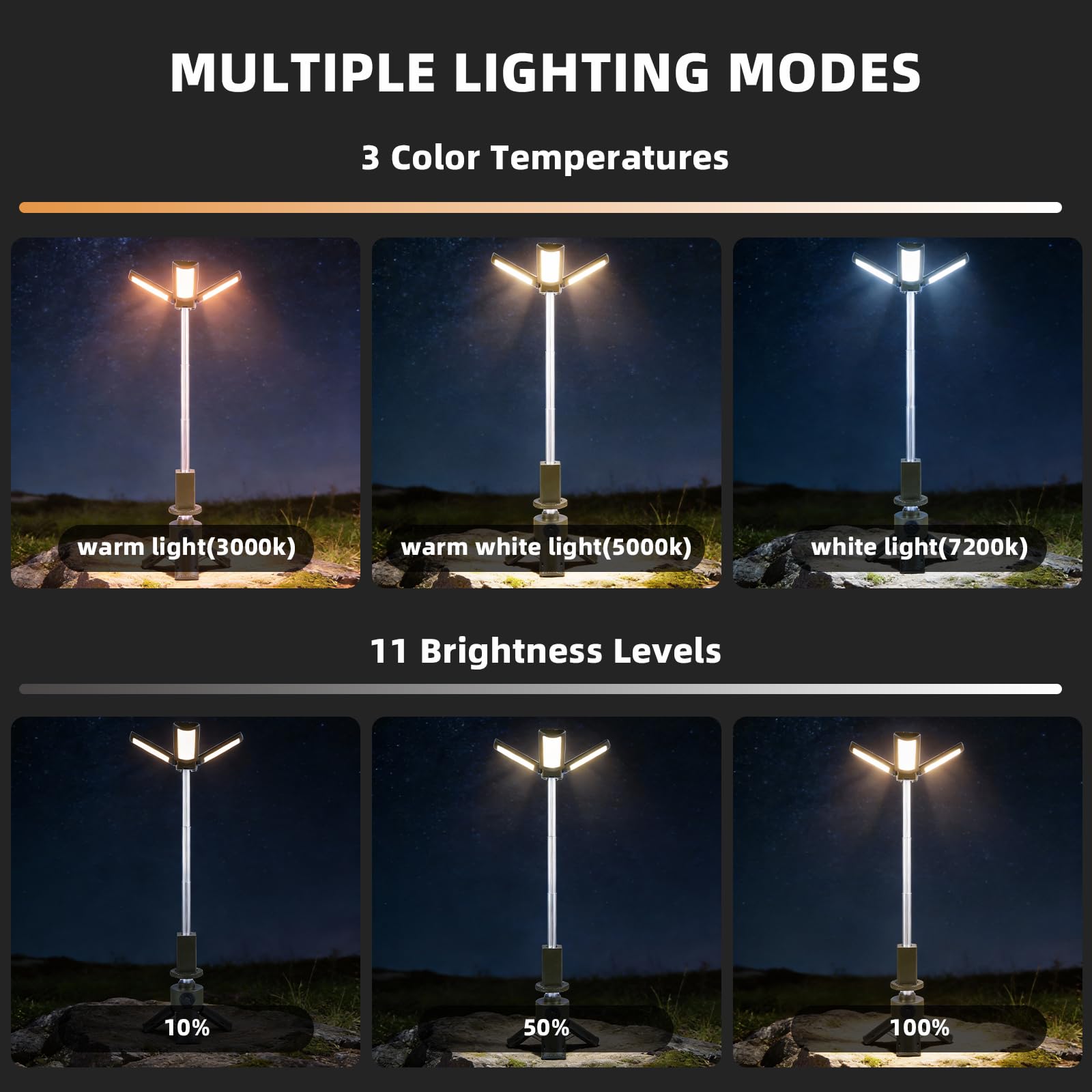 aiGear Lampes de camping télescopiques, lampes de camping rechargeables avec support 14 000 mAh, lanternes de camping pliables, lampes de poche portables IPX5 étanches pour camping, randonnée, pêche