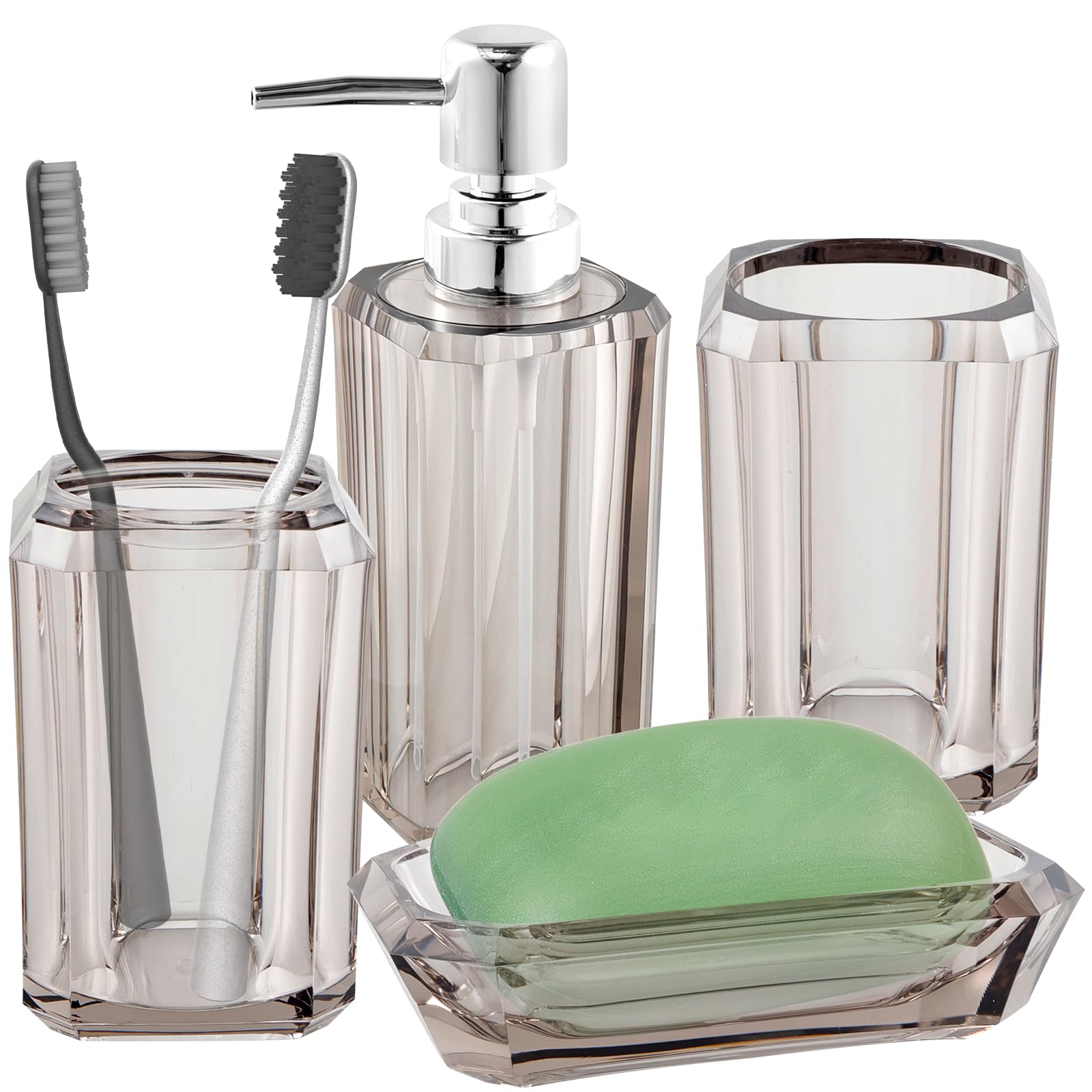 Bathroom Accessories Set Acrylic Bath Accessory Set with Toothbrush Cup Mouthwash Cup Lotion Bottle and Soap Dish Practical Bath Ensemble Set Luxury Bathroom Decor Set for Home Bathroom Hotel Dorm