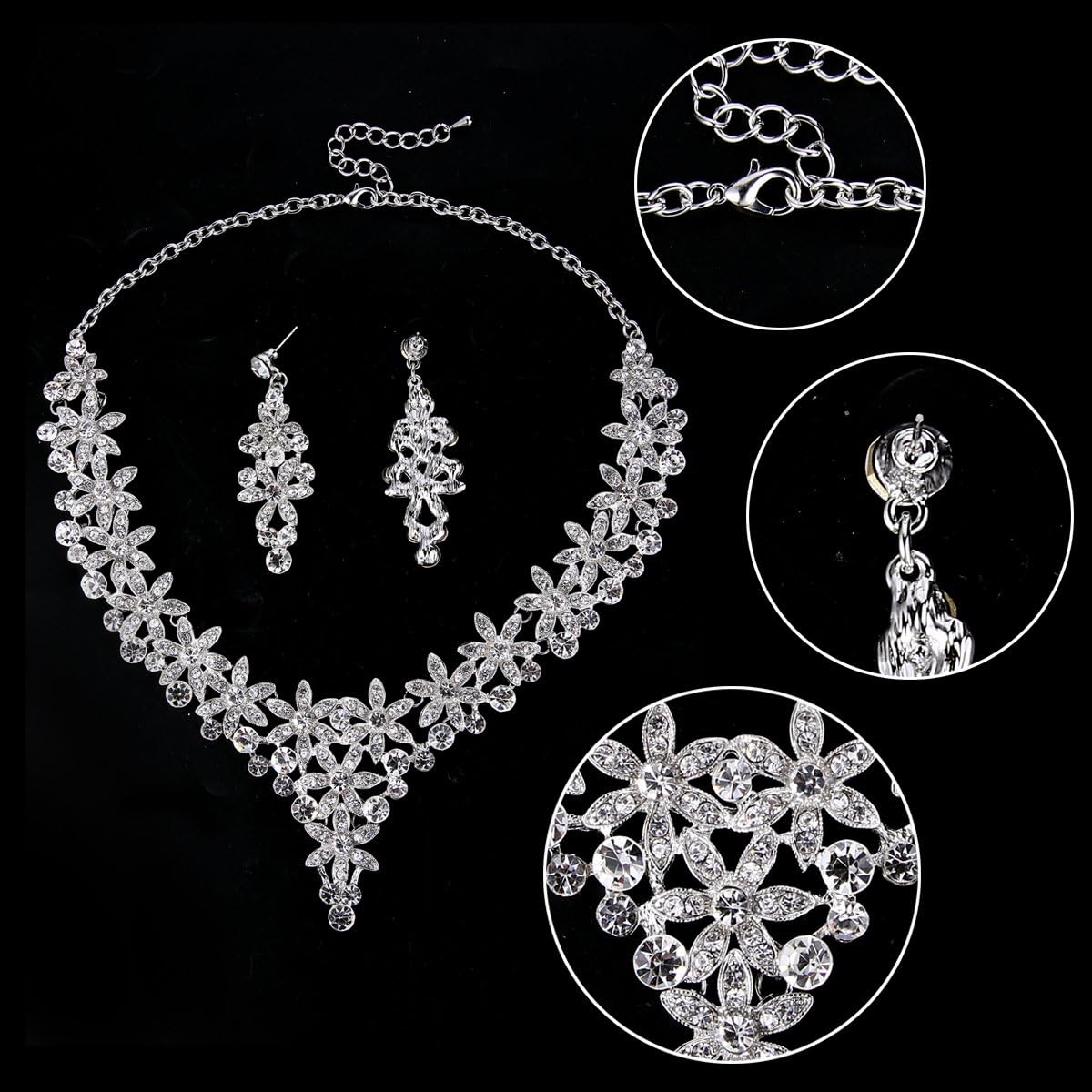 EVER FAITH Austrian Crystal Enamel Party Flower Cluster Drop Necklace Earrings Set - Image 5