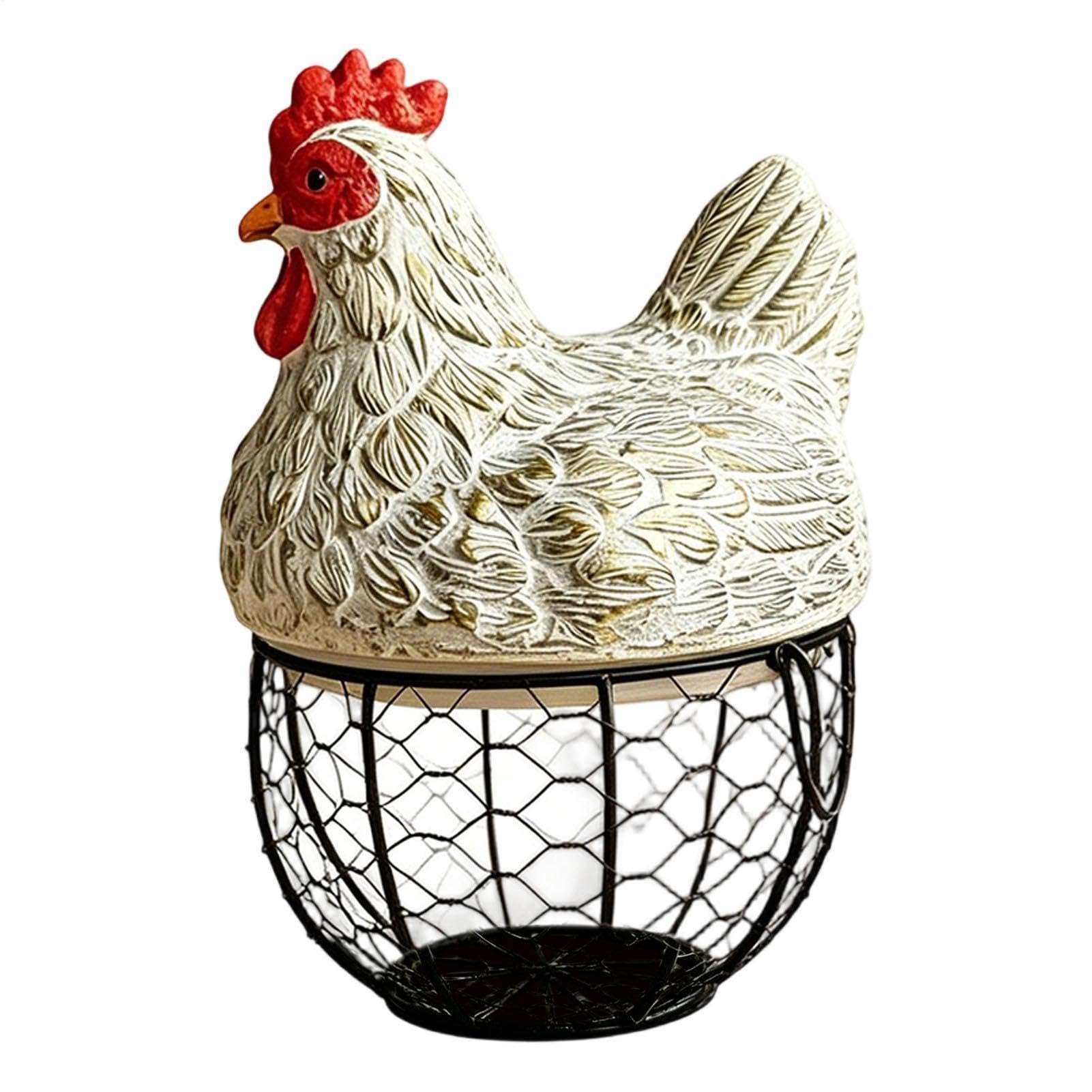 Panier à œufs en métal anti-casse avec couvercle poule pour ranger oignons