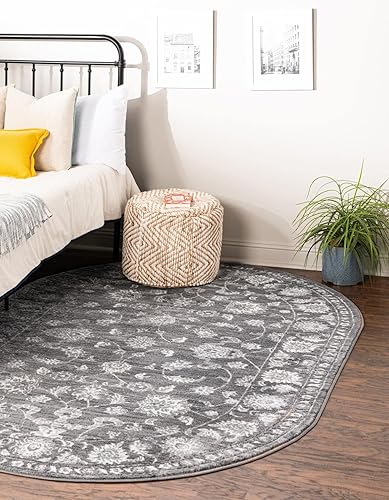 Unique Loom Boston Collection - Alfombra floral (5 pies 3 pulgadas x 8 pies, ovalada, grismarfil)