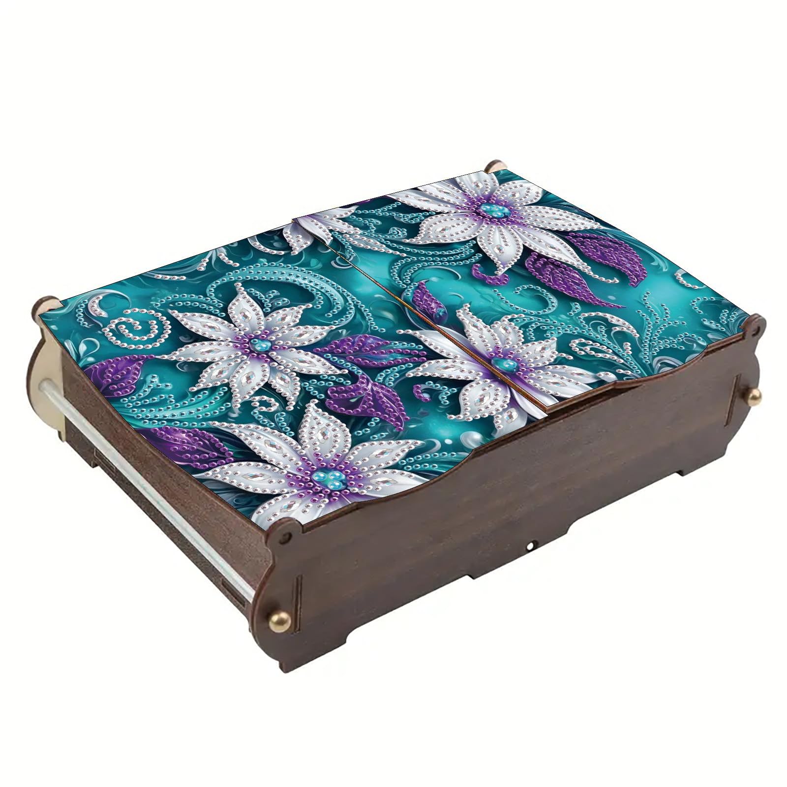 Lebartm DIY Diamond Art Painting Jewelry Box Flip-top Organizer Storage Box Special Shaped Crystal Necklace Rings Bracelet Gift Case for Women Desktop Ornament-Flower02