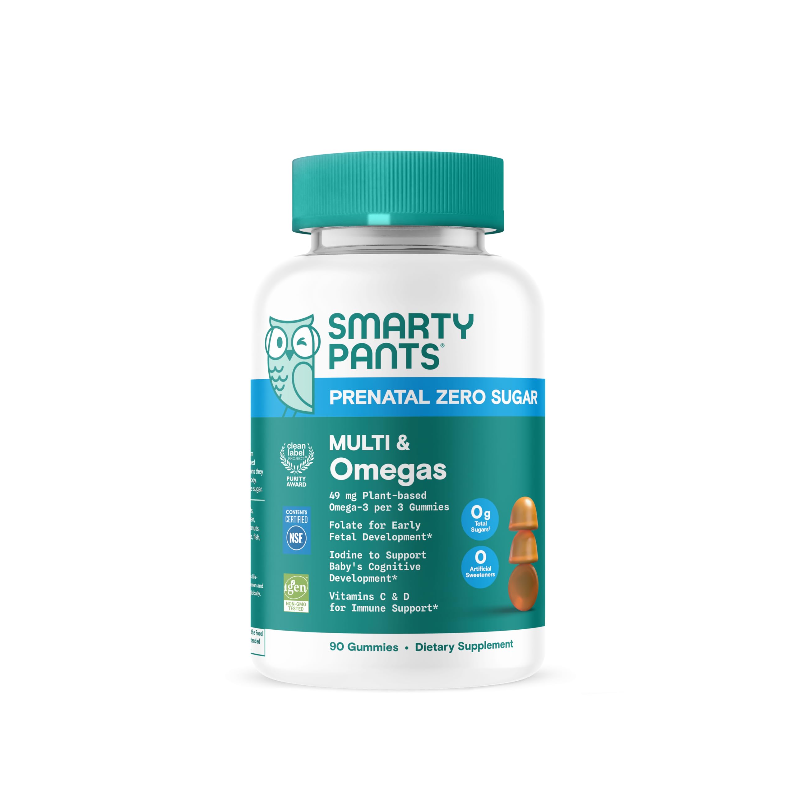 SmartyPants Zero Sugar Prenatal Multivitamin Gummies: Choline, Methylfolate, Omega 3 (ALA), Vitamin D3, C, Vitamin B12, B6, A, K, Zinc, Biotin, Gluten Free, No Sugar Alcohols, 90 Count (30 Day Supply) New Formula
