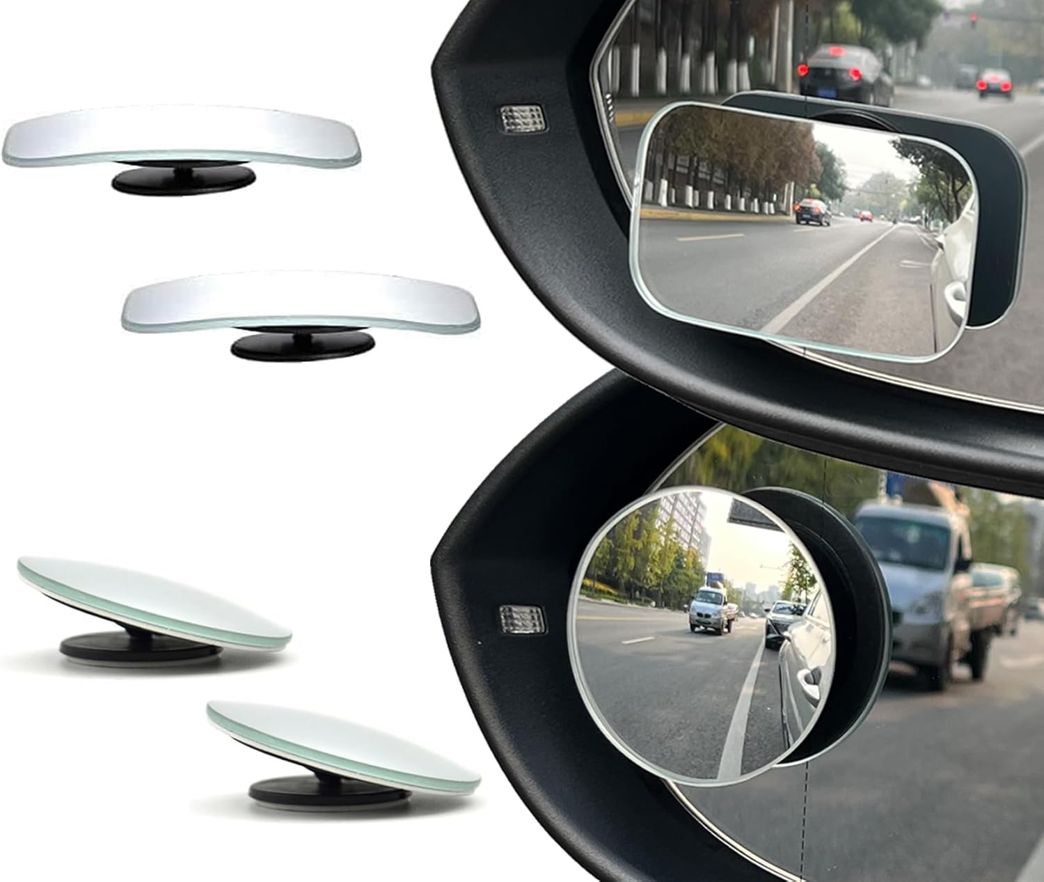 4 Pcs Blind Spot Mirror, 2" Rectangle and Round HD Glass Frameless Convex Rear View Mirror, Exterior Wide Angle Side Car Blind Spot Mirror for Larger Image and Improved Traffic Safety